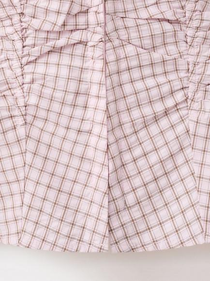 Mango Gingham Sleeveless Ruched Blouse, Pastel Pink - view 2, Pastel Pink