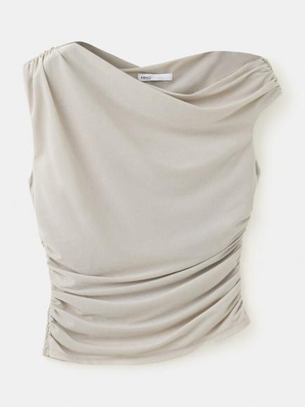 Mango Cowl Neck Jersey Top, Stone, Stone