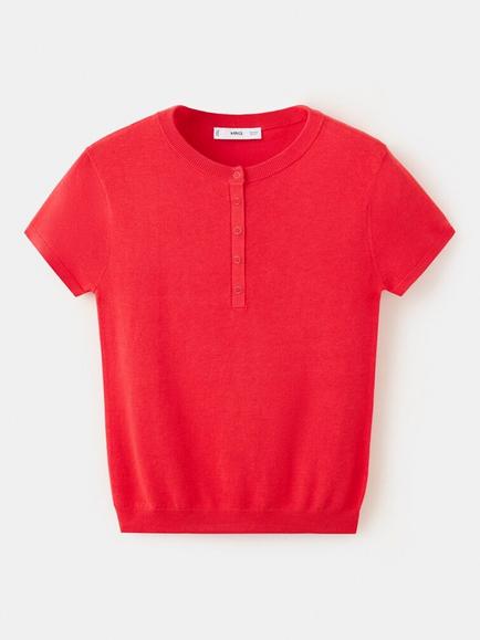Mango Fine Knit Round Neck Top, Red