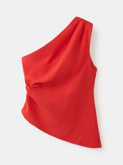 Mango Asymmetric Ruched Top, Red, Red