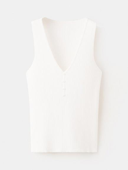 Mango Ribbed V-Neck Vest Top, Raw
