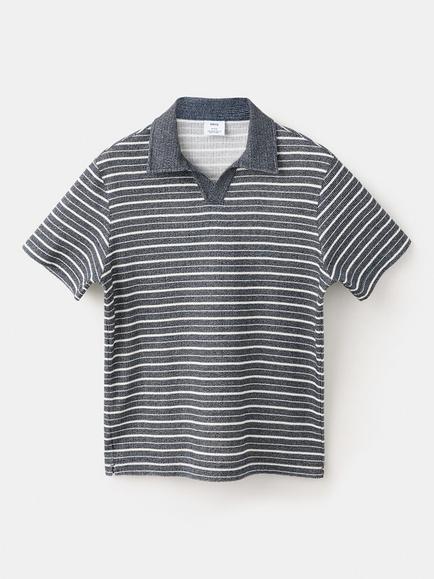 Mango Striped Regular Fit Cotton Rich Polo Shirt, Navy, Navy