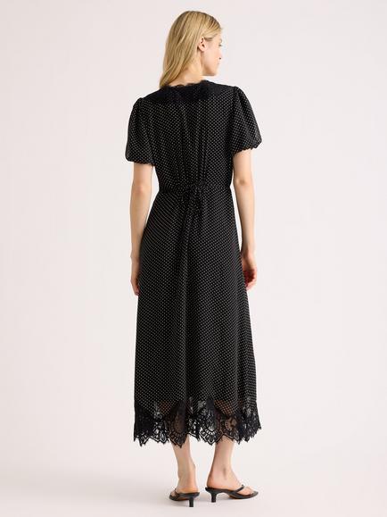Albaray Polka Dot Lace Trim Chiffon Dress, Black - view 2, Black