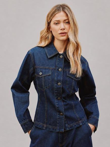 Albaray Cotton Fitted Denim Jacket, Indigo, Indigo