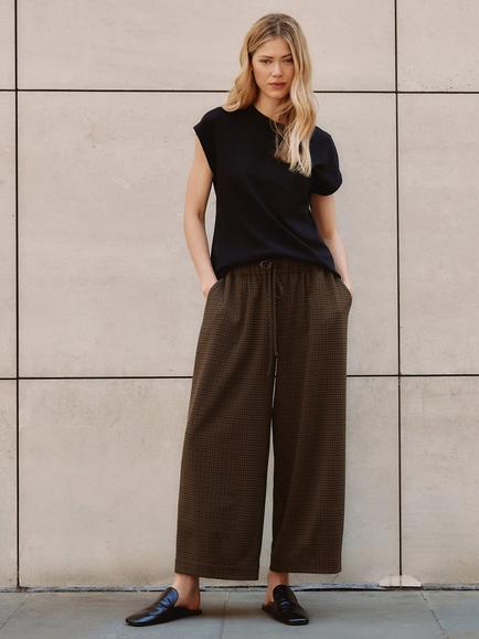 Albaray Gingham Barrel Leg Trousers, Brown, Brown