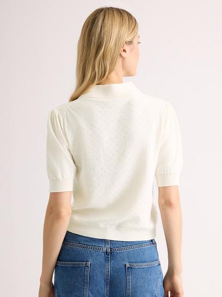 Albaray Pointelle Short Sleeve Knit Top, Cream - view 2, Cream