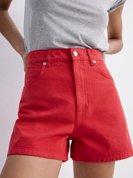 Mango High Rise Denim Shorts, Red, Red