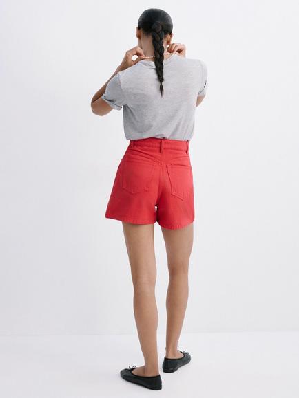 Mango High Rise Denim Shorts, Red - view 2, Red