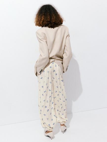Mango Floral Wide Leg Trousers, White - view 2, White