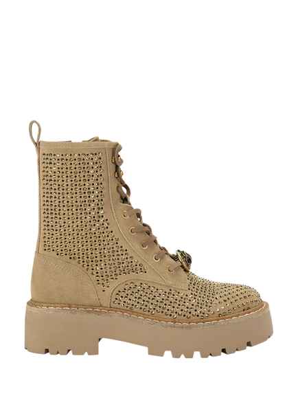 Kurt Geiger London Suede Perforated Embellished Chelsea Boots, Brown, Brown