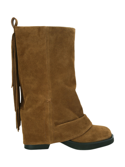 Kurt Geiger London Suede Fringe Gaiter Biker Boots, Brown, Brown