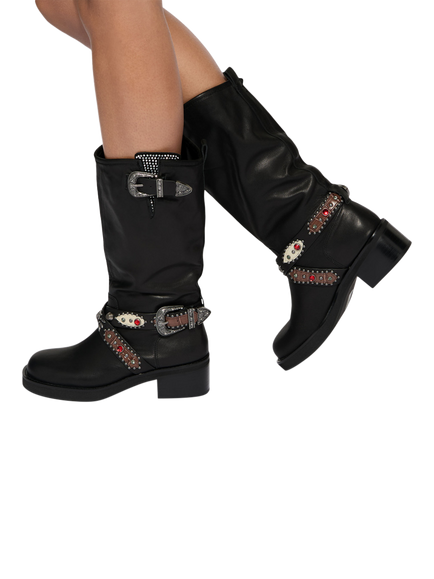 Kurt Geiger London Western Leather Biker Boots, Black - view 2, Black