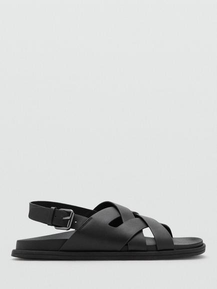 Mango Leather Sandals, Black