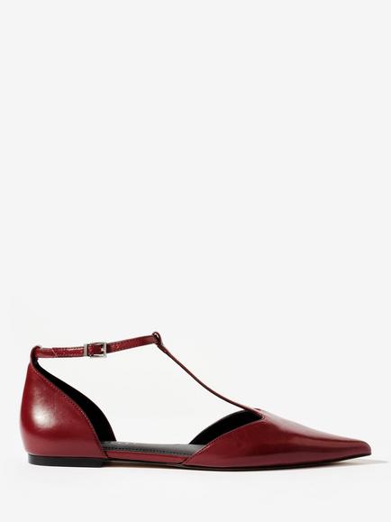 Mint Velvet Lila Leather T-Bar Flats, Burgundy, Burgundy