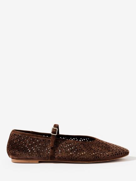 Mint Velvet Tabi Suede Cut Out  Ballerina Pumps, Brown, Brown