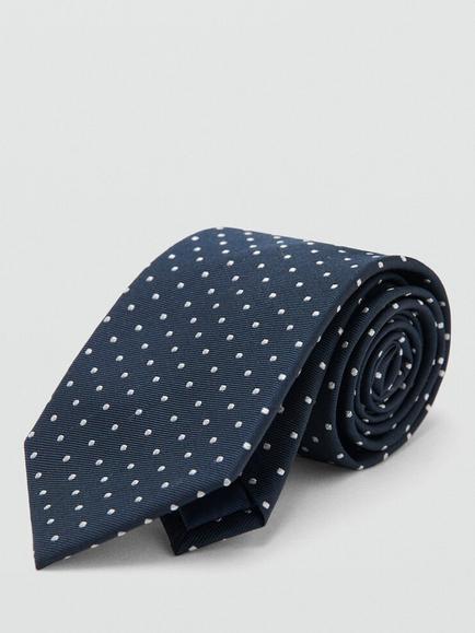 Mango Silk Blend Micro Dot Tie, Navy - view 2, Navy