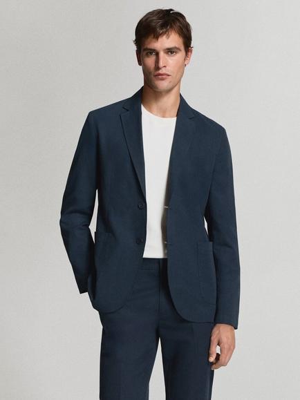 Mango Linen Slim Fit Tailored Blazer, Navy, Navy