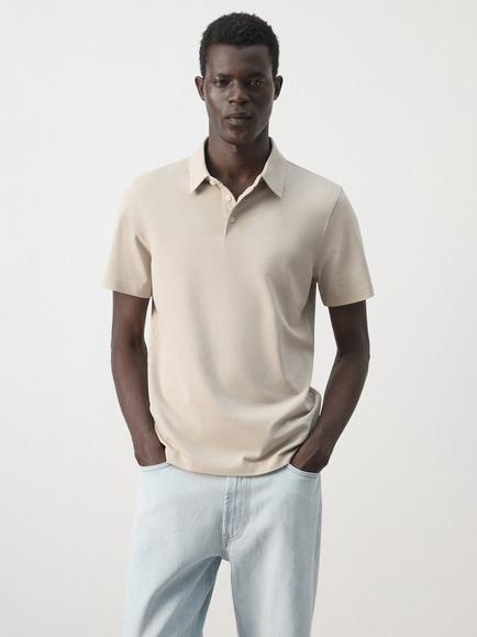 Mango Slim Fit Cotton Blend Polo Shirt, Ivory, Ivory