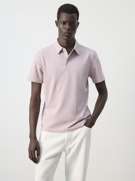 Mango Cotton Rich Slim Fit Polo Shirt, Pale Pink