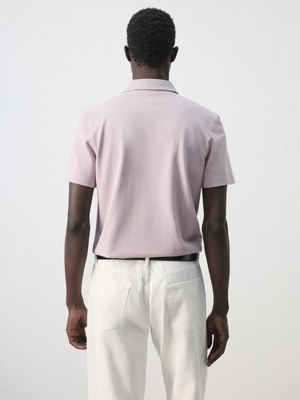 Mango Cotton Rich Slim Fit Polo Shirt - view 2, Pale Pink