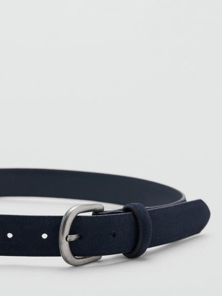 Mango Kids' Leather Belt, Navy - view 2, Navy