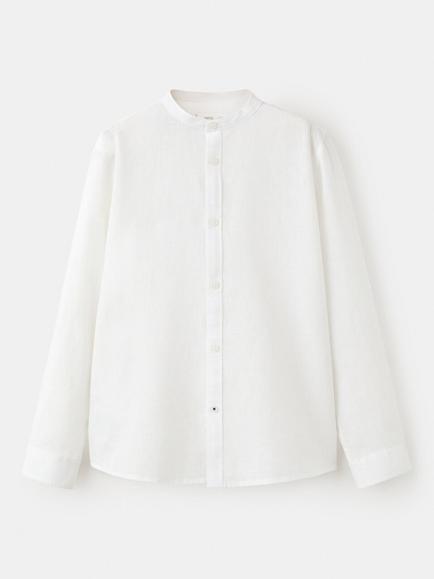 Mango Kids' Linen Blend Long Sleeve Shirt, White, White