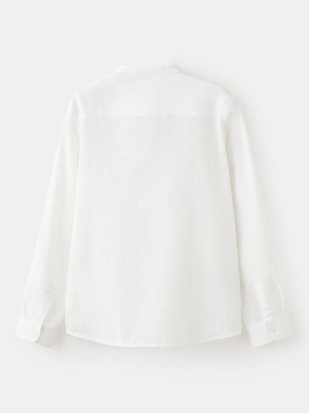 Mango Kids' Linen Blend Long Sleeve Shirt, White - view 2, White