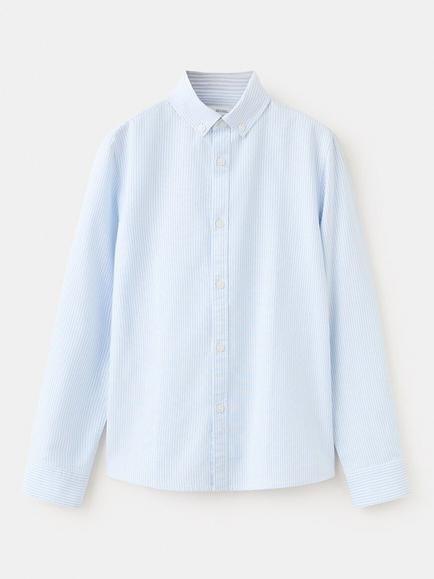 Mango Kids' Long Sleeve Stripe Cotton Shirt, Sky Blue, Sky Blue