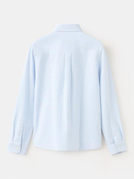 Mango Kids' Long Sleeve Stripe Cotton Shirt, Sky Blue - view 2, Sky Blue