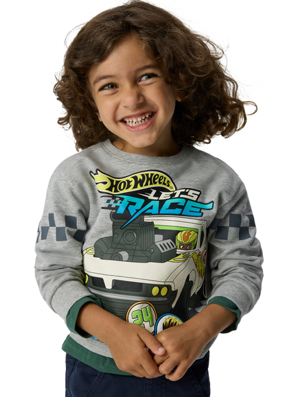 NAME IT Kids' Cotton Blend Hot Wheels Sweatshirt, Grey Melange, Grey Melange