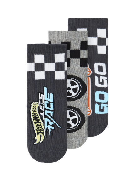 NAME IT Kids' Hit Wheels Socks, Pack of 3, Blue/Grey, Blue/Grey