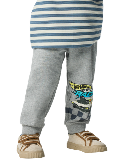 NAME IT Kids' Cotton Blend Hot Wheels Drawstring Joggers, Grey Melange, Grey Melange