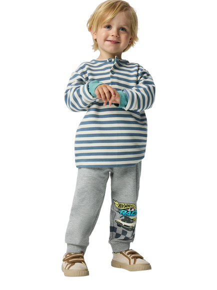 NAME IT Kids' Cotton Blend Hot Wheels Drawstring Joggers, Grey Melange - view 2, Grey Melange