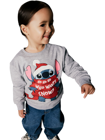 NAME IT Kids' Stitch Christmas Jumper, Grey Melange, Grey Melange