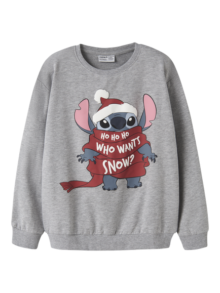 NAME IT Kids' Stitch Christmas Jumper, Grey Melange, Grey Melange