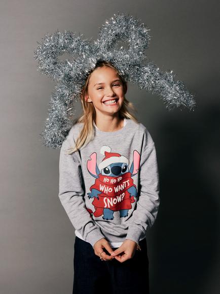 NAME IT Kids' Stitch Christmas Jumper, Grey Melange - view 2, Grey Melange