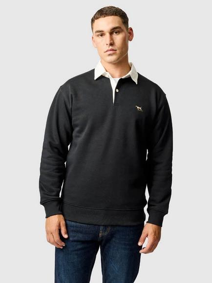 Rodd & Gunn Otago Cotton Blend Rugby Shirt, Noir