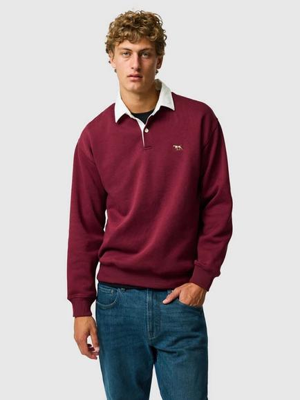 Rodd & Gunn Otago Cotton Blend Rugby Shirt, Oxblood