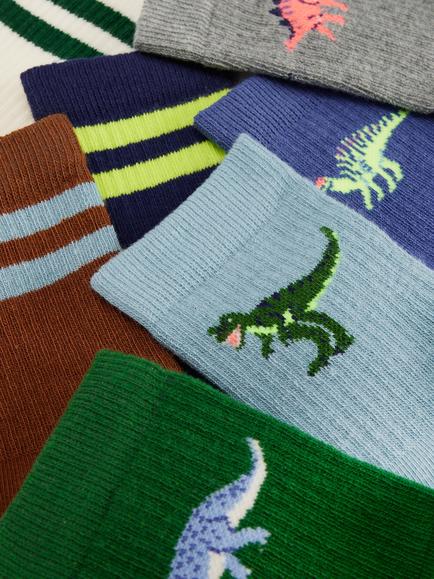 Mini Boden Kids' Ribbed Socks, Pack of 7, Dinos - view 2, Dinos