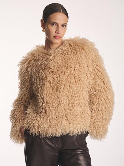 Amanda Wakeley Mongolian Faux Fur Jacket, Toffee, Toffee