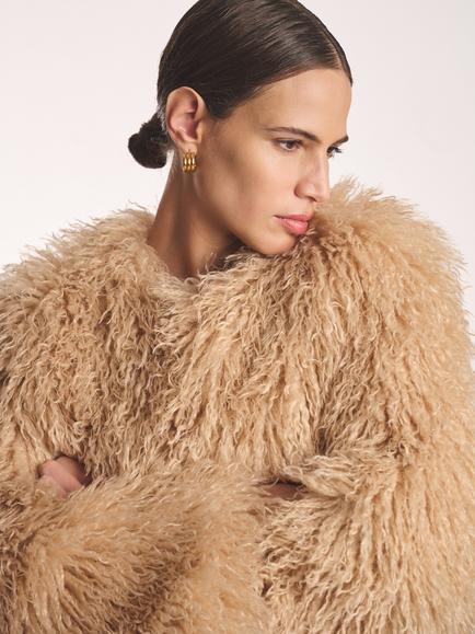 Amanda Wakeley Mongolian Faux Fur Jacket, Toffee - view 2, Toffee