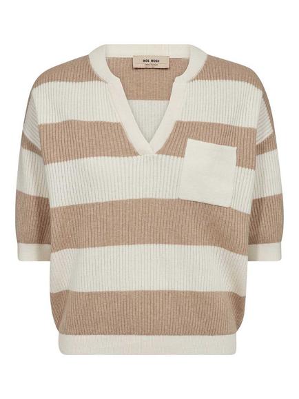 MOS MOSH Mmpinna Striped V-Neck Jumper, Cream, Cream