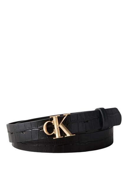 Calvin Klein Croc Effect Leather Belt, Black, Black