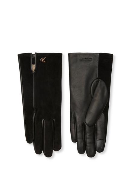 Calvin Klein Metal CK Suede and Leather Touchscreen Gloves, Black - view 2, Black