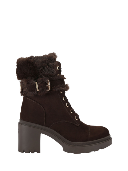 Carvela Boulder Suede Faux Fur Block Heel Ankle Boots, Brown, Brown