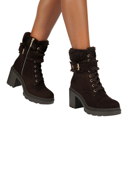 Carvela Boulder Suede Faux Fur Block Heel Ankle Boots, Brown - view 2, Brown