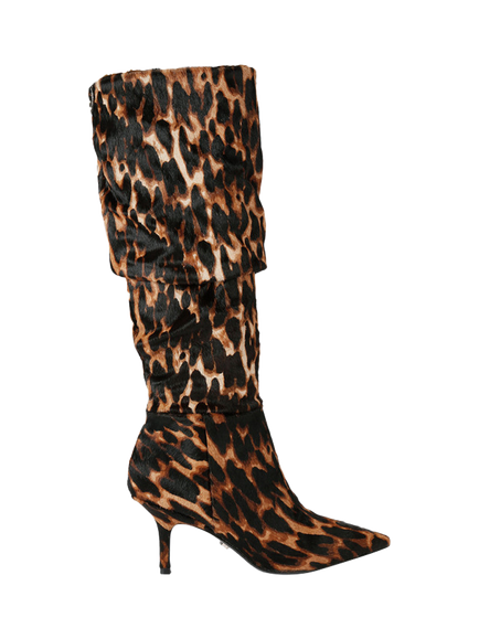 Carvela Spirit Slouch Wide Fit Animal Print Calf Boots, Tan/Multi, Tan/Multi