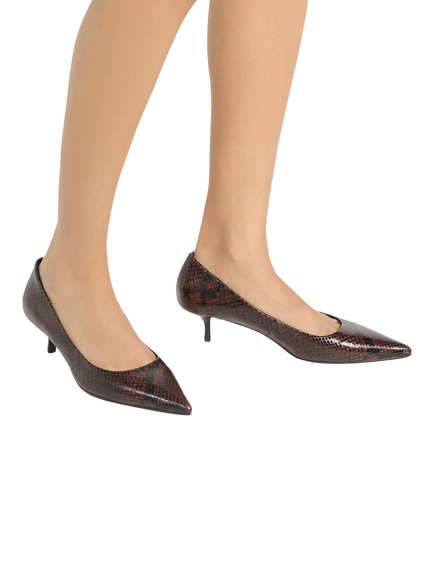 Dune London Amira Leather Pointed Toe Kitten Heel Court Shoes, Brown - view 2, Brown