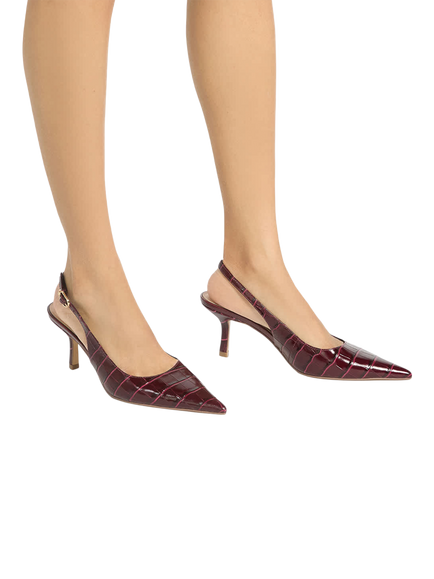 Dune London Celise Leather Slingback Court Shoes, Burgundy - view 2, Burgundy