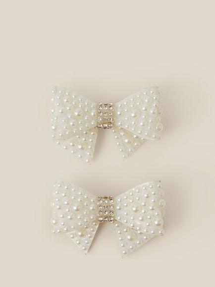 Monsoon Kids' Pearl Bow Hair Clips, Pack of 2, Ivory, Ivory